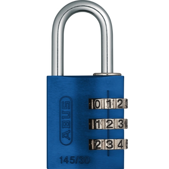 Hänglås 145/30 M/3 kodhjul ABUS alu.Blå BF