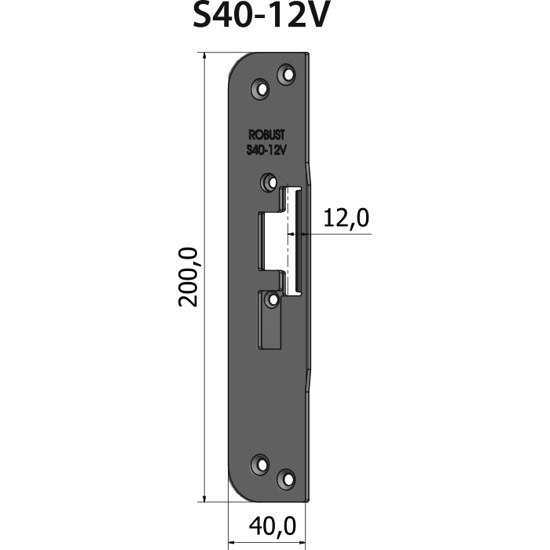 Montagestolpe plan S40-12V, plösmått 12 mm, för vänsterhängd dörr