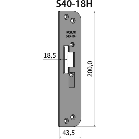 Montagestolpe plan S40-18H, plösmått 18,5 mm, för högerhängd dörr