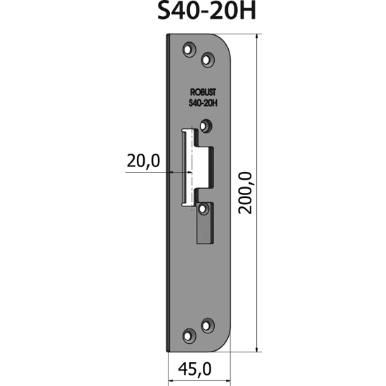 Montagestolpe plan S40-20H, plösmått 20 mm, för högerhängd dörr
