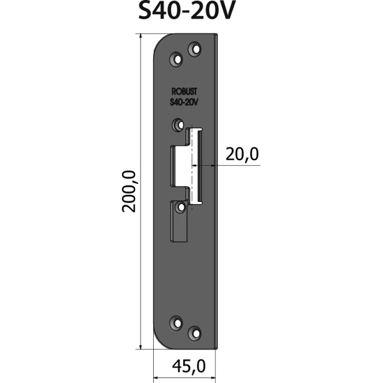 Montagestolpe plan S40-20V, plösmått 20 mm, för vänsterhängd dörr