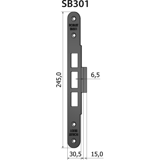 Vinklat mekaniskt slutbleck SB301, plösmått 6,5 mm, för Schüco ADS inåtgående dörr