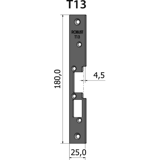 Montagestolpe öppen T13, plösmått 4,5 mm, vändbar för symmetri