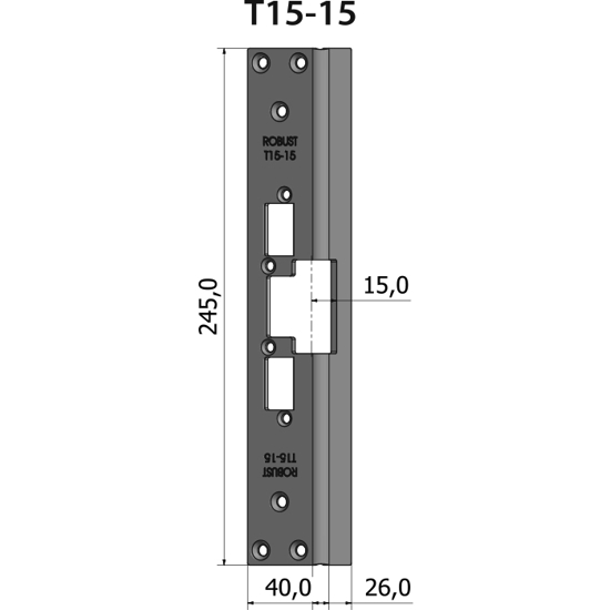 Montagestolpe vinklad T15-15, plösmått 15 mm
