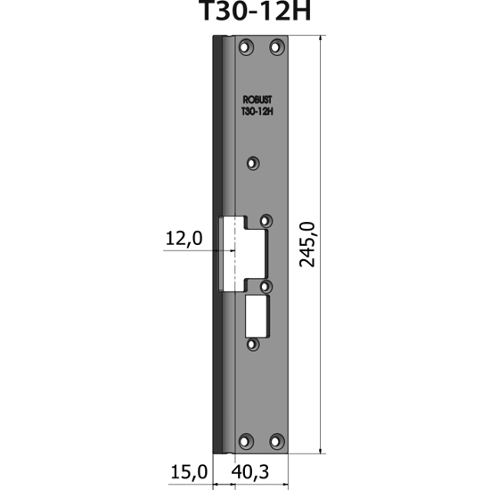 Montagestolpe vinklad T30-12H för högerhängd dörr, plösmått 12 mm, främst för Daloc-dörrar