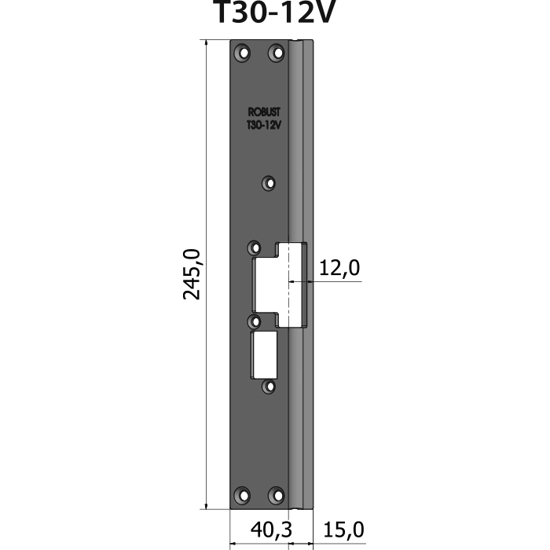 Montagestolpe vinklad T30-12V för vänsterhängd dörr, plösmått 12 mm, främst för Daloc-dörrar