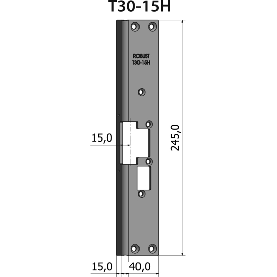 Montagestolpe vinklad T30-15H för högerhängd dörr, plösmått 15 mm, främst för Daloc-dörrar