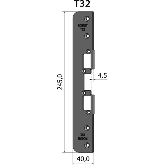 Montagestolpe öppen T32, plösmått 4,5 mm, bl.a. för Wicona 65 inåtgående dörr