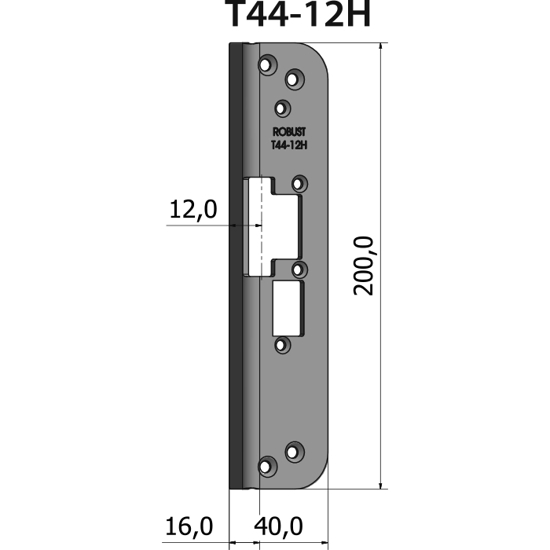Montagestolpe vinklad T44-12H för högerhängd dörr, plösmått 12 mm