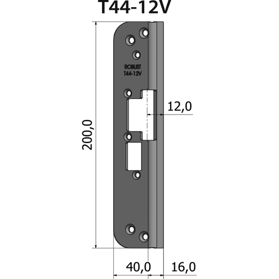 Montagestolpe vinklad T44-12V för vänsterhängd dörr, plösmått 12 mm