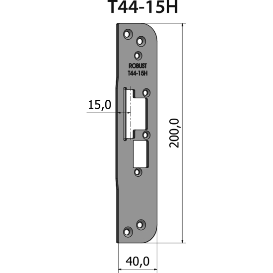 Montagestolpe plan T44-15H för högerhängd dörr, plösmått 15 mm