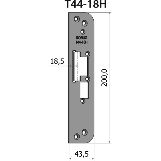 Montagestolpe plan T44-18H för högerhängd dörr, plösmått 18,5 mm