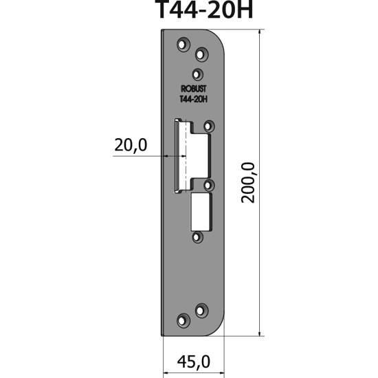 Montagestolpe plan T44-20H för högerhängd dörr, plösmått 20 mm