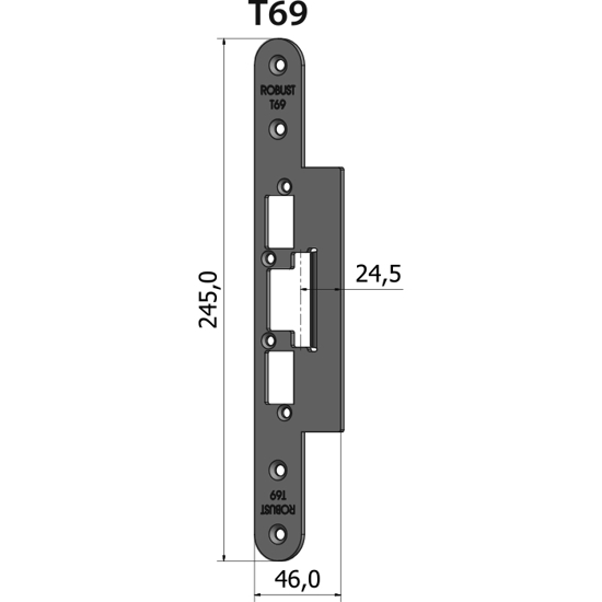 Montagestolpe plan T69, plösmått 24,5 mm, bl.a. för Schüco S65 & ADS90