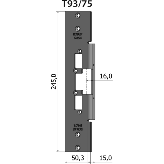 Montagestolpe vinklad T93/75, plösmått 16 mm, bl.a. för Wicona EVO-75