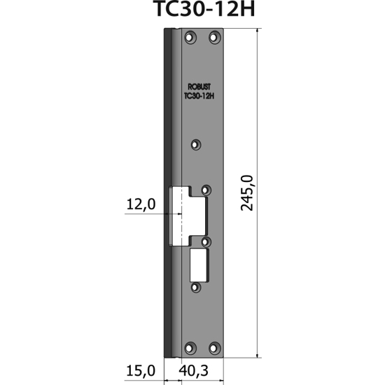 Montagestolpe vinklad TC30-12H för högerhängd dörr, plösmått 12 mm, höjdjusterad för Connect-lås