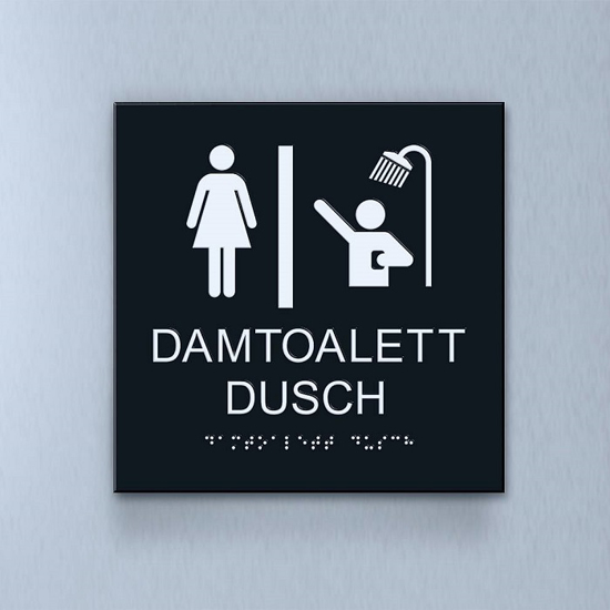 Taktil piktogram: Damtoalett & Dusch, 180X180mm svart