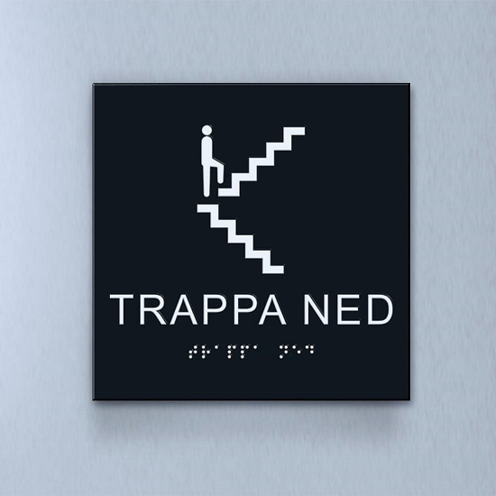 Taktil piktogram: Trappa Ned, 180X180mm svart