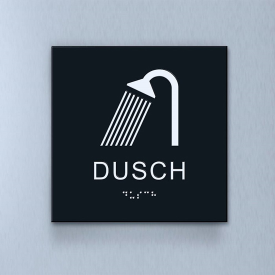 Taktil piktogram: Dusch, 180X180mm svart