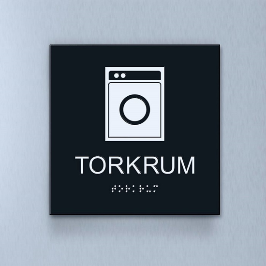 Taktil piktogram: Torkrum, 180X180mm svart