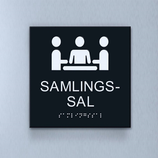 Taktil piktogram: Samlingssal, 180X180mm svart