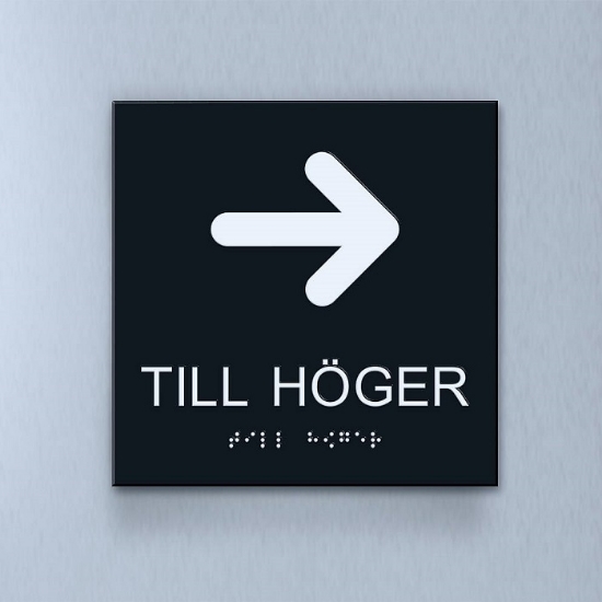 Taktil piktogram: Till Höger, 180X180mm svart