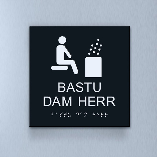 Taktil piktogram: Bastu Dam Herr, 180X180mm svart