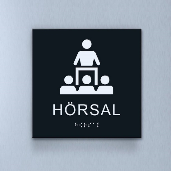 Taktil piktogram: Hörsal, 180X180mm svart