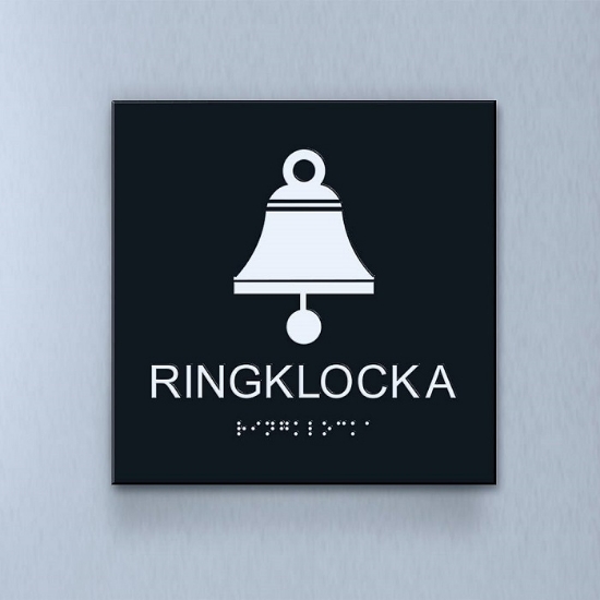 Taktil piktogram: ringklocka, 180X180mm svart