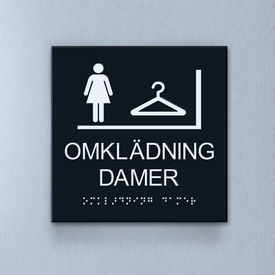Taktil piktogram: damernas omklädningsrum, 180X180mm svart