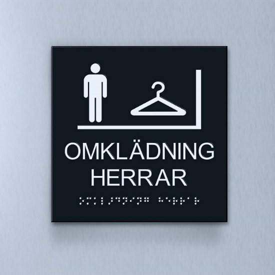 Taktil piktogram: herrarnas omklädningsrum, 180X180mm svart