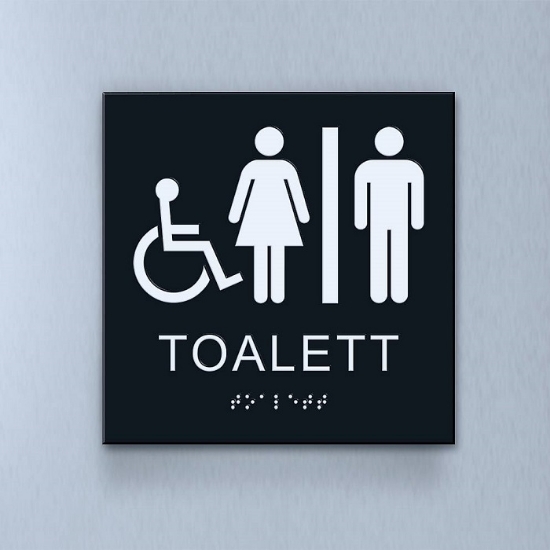 Taktil piktogram: Toalett och RWC, 180X180mm svart