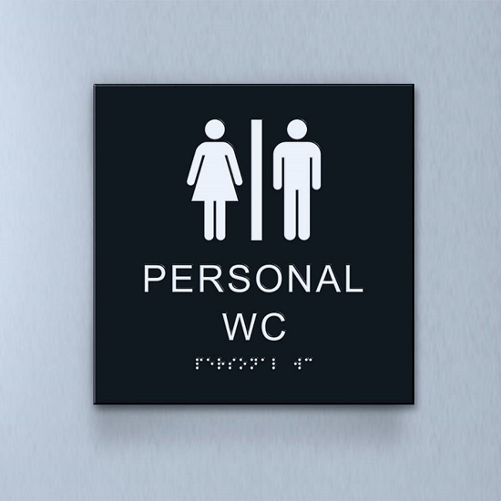 Taktil piktogram: Personal WC, 180X180mm svart