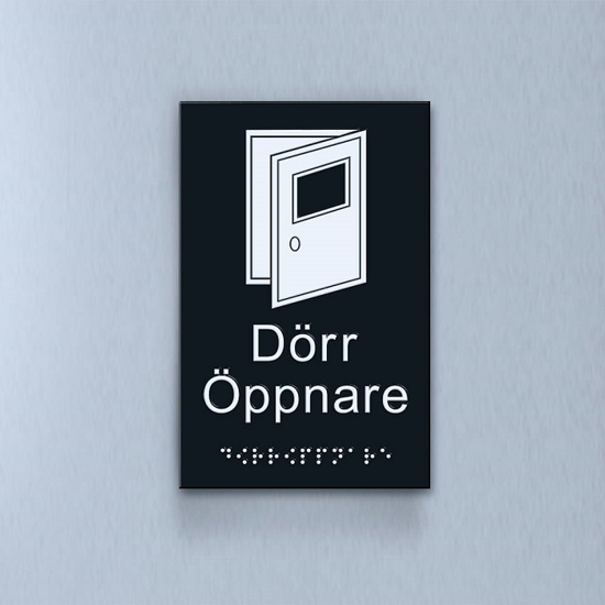 Taktil piktogram: Dörr Öppnare, 180X180mm svart