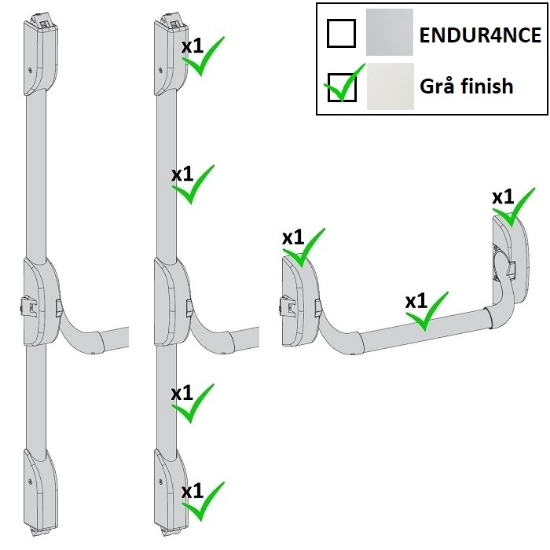Utrymningsbeslag - BASE 5002 - Tryckesstångset 1130/2400 mm. Grå finish. # 
