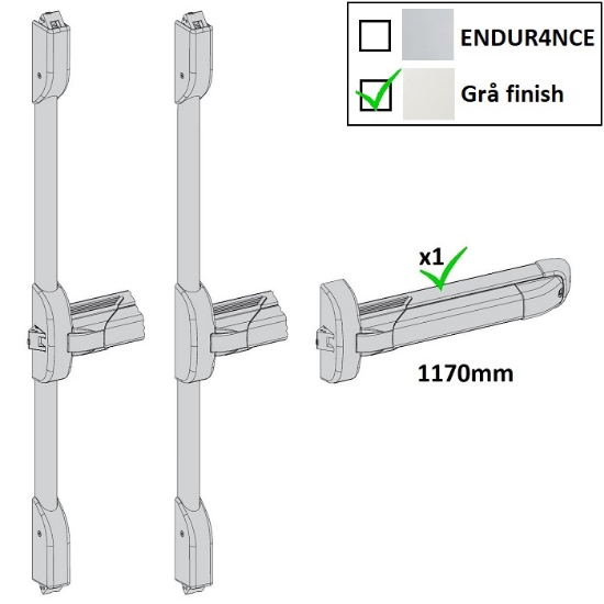 Utrymningsbeslag - Push 6101 - Tryckregel 1170 mm. Grå finish.