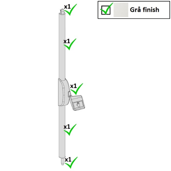 Utrymningsbeslag - PAD 7012 - Tryckplatta med vertikal 2-punkts cylinderkolv låsning. Grå finish.