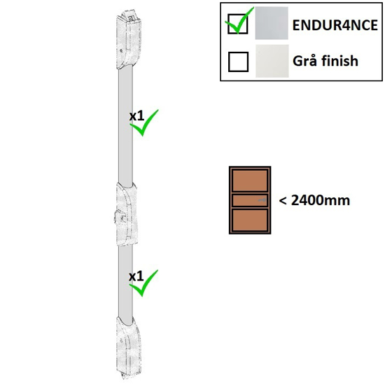 Utrymningsbeslag - Stångset (2400 mm) för fallkolvar till IDEA Base. Endur4nce finish.