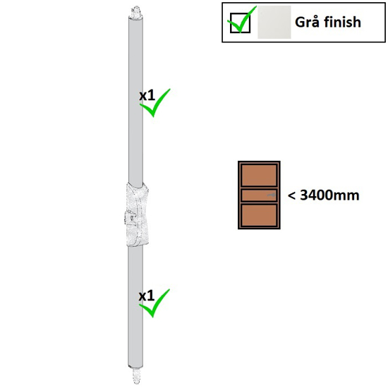 Utrymningsbeslag - Stångset (3400 mm) för cylinderkolvar till IDEA Bolt och Push-Bolt. Grå finish.
