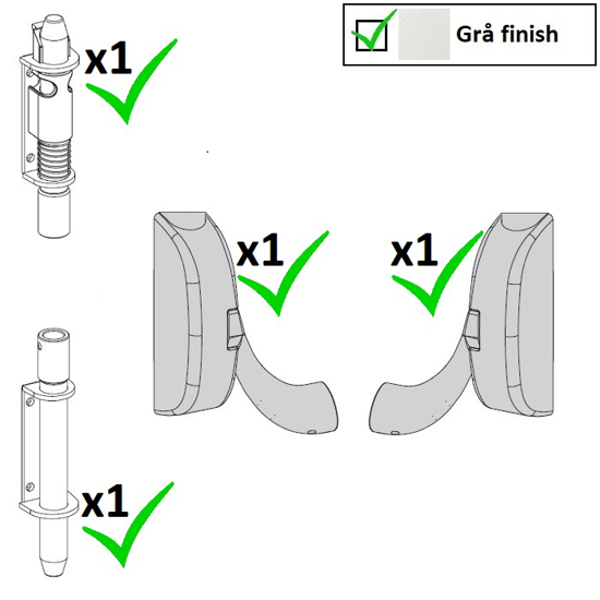Utrymningsbeslag - IDEA Bolt - Set med cylinderkolvar och moduler för tryckstång. Grå finish.