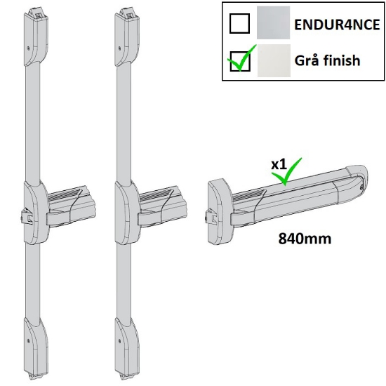 Utrymningsbeslag - Push 6001 - Tryckregel 840 mm. Grå finish