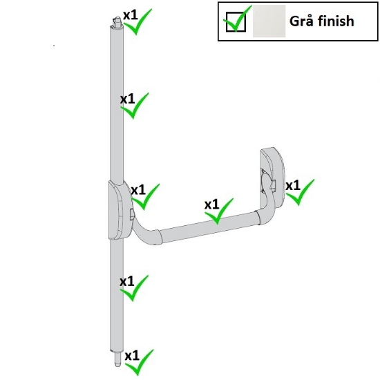Utrymningsbeslag - BASE 5012 - Tyrckstångset BOLT 2400 mm. Grå finish. # 