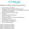 CM1000, Stand Alone, Kortläsare med knappsats, Mykey, Mifare, Svart