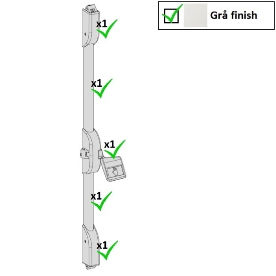 Utrymningsbeslag - PAD 7002 - Tryckplatta med vertikal 3-punkts fallkolv låsning. Grå finish.