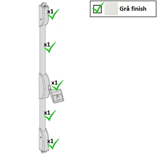 Utrymningsbeslag - PAD 7002 - Tryckplatta med vertikal 2-punkts fallkolv låsning. Grå finish.